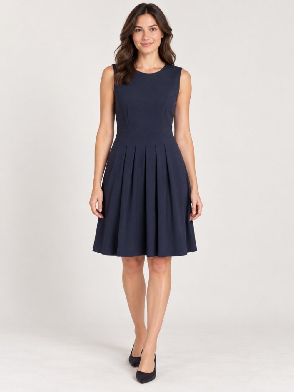 Navy Blue Sleeveless Pleated Dress